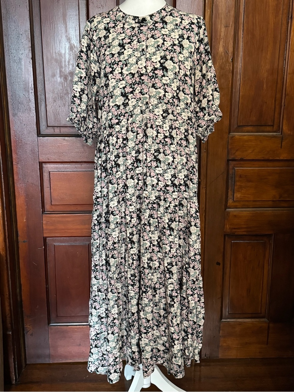 Natural Life Boho Cottagecore Floral Midi Dress Size Medium Ruffled Sleeves